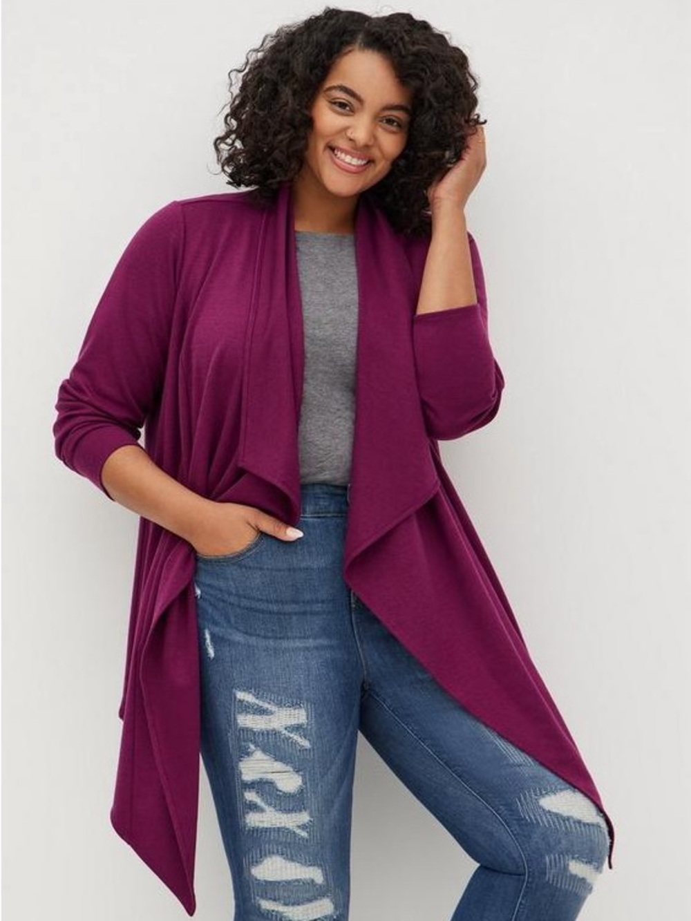 Torrid women’s brushed ponte drape front cardigan